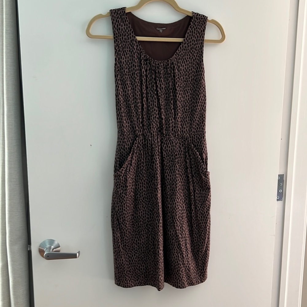Garnet Hill brown black animal print jersey dress XS